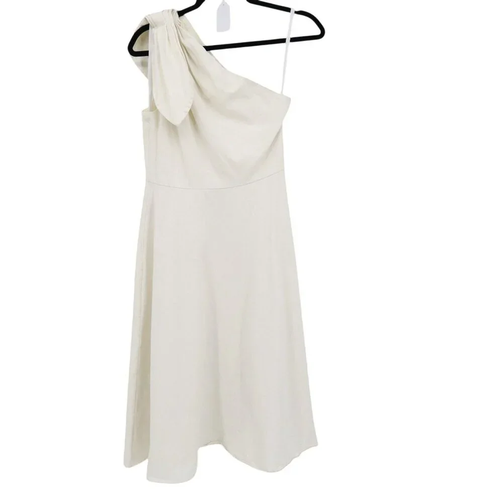 Kate Spade Twill One Shoulder Dress Womens 4 Ivory Coastal Cottagecore Boho Twee